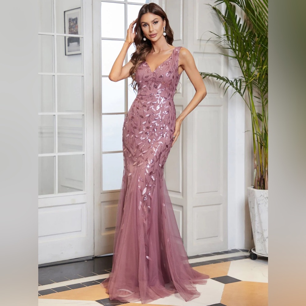 V-Neck Sequin Gown